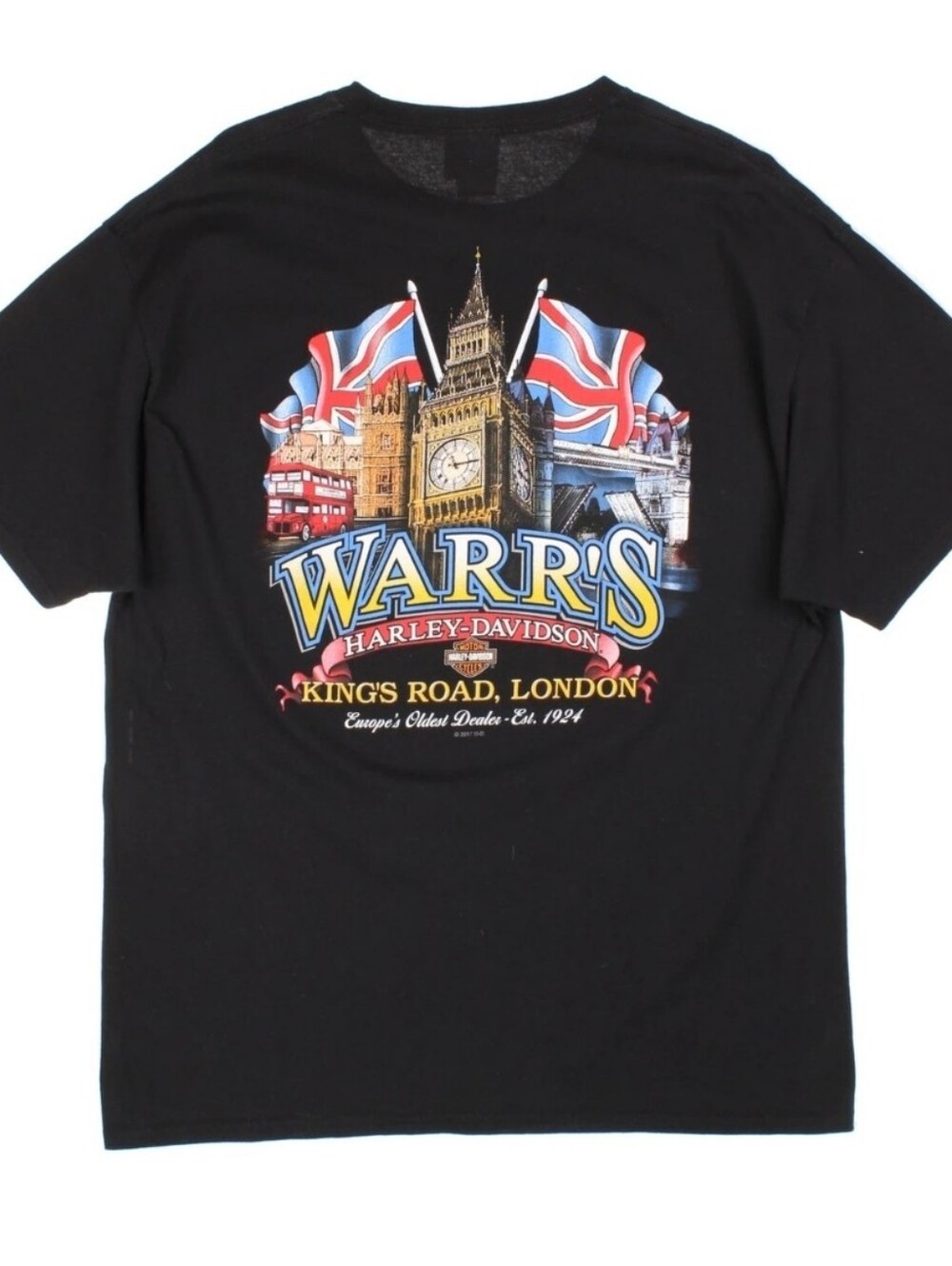 VTG 2001 Harley Davidson London England Warr’s Black Graphic T-Shirt Size Large